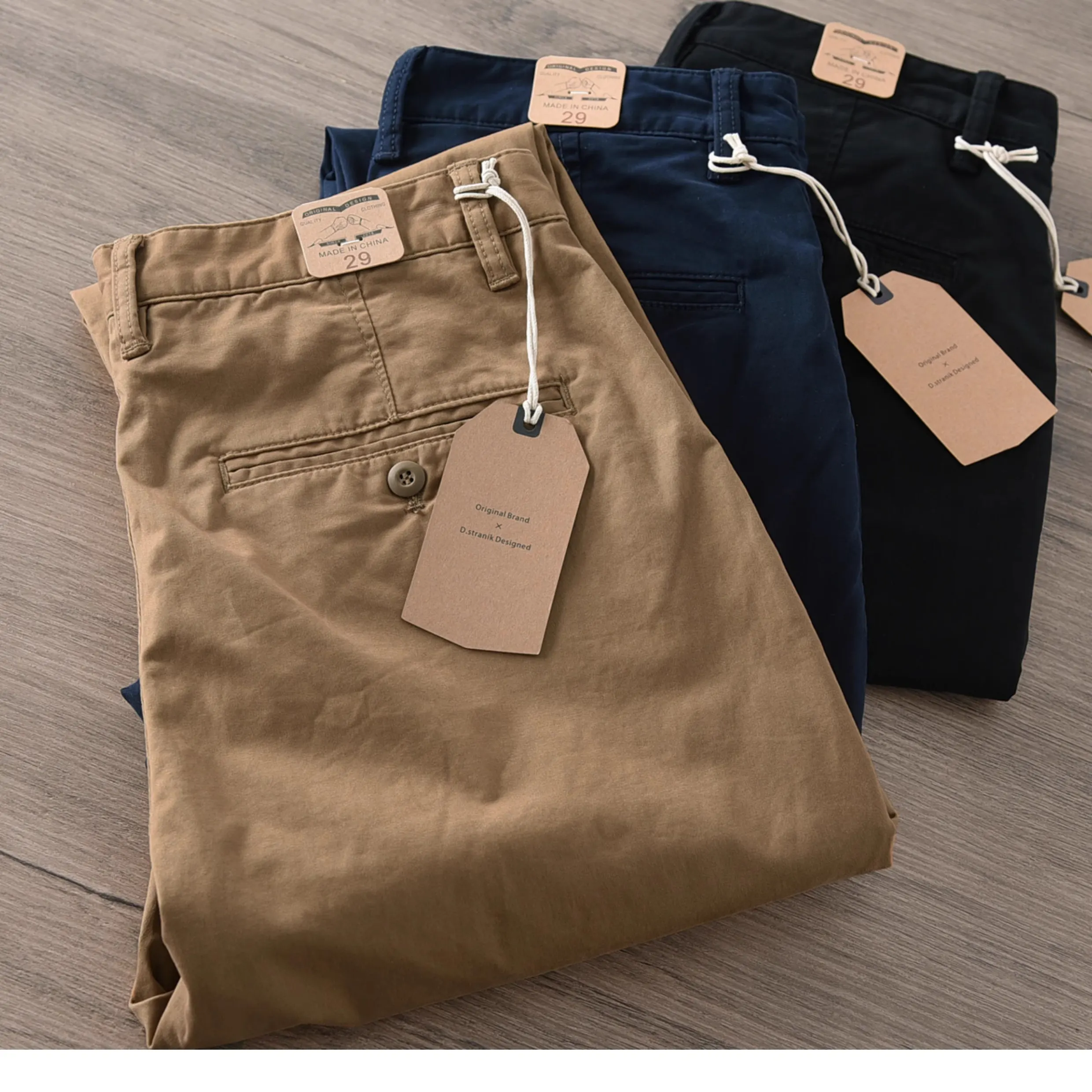 

Retro Pure Cotton Men's Casual Pants Spring Autumn Lightweight Elastic Straight Leg Classic Simple Match Daily Commuting
