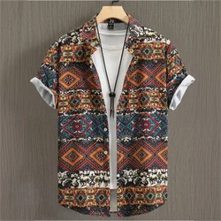 Men's Shirt Summer Ethnic Style Casual Fashion Short Sleeved Daily Loose Breathable Hawaiian Shirt Man Casual Men's Clothing Top