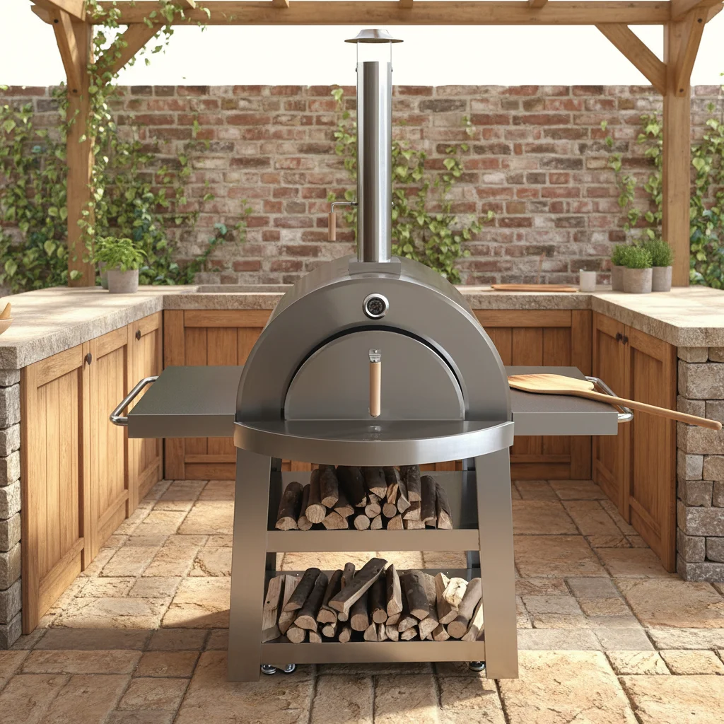 32-Inch cooking area 51x53 cm, grilled pizza oven, framed, charcoal/wood burning, foldable table, suitable for outdoor pizz