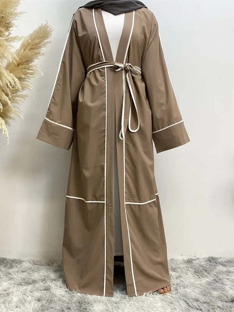 Elegant Muslim dress striped peignoir Robes syari Dubai Fashion female full length fake two pieces Abaya Muslim abayas F2100