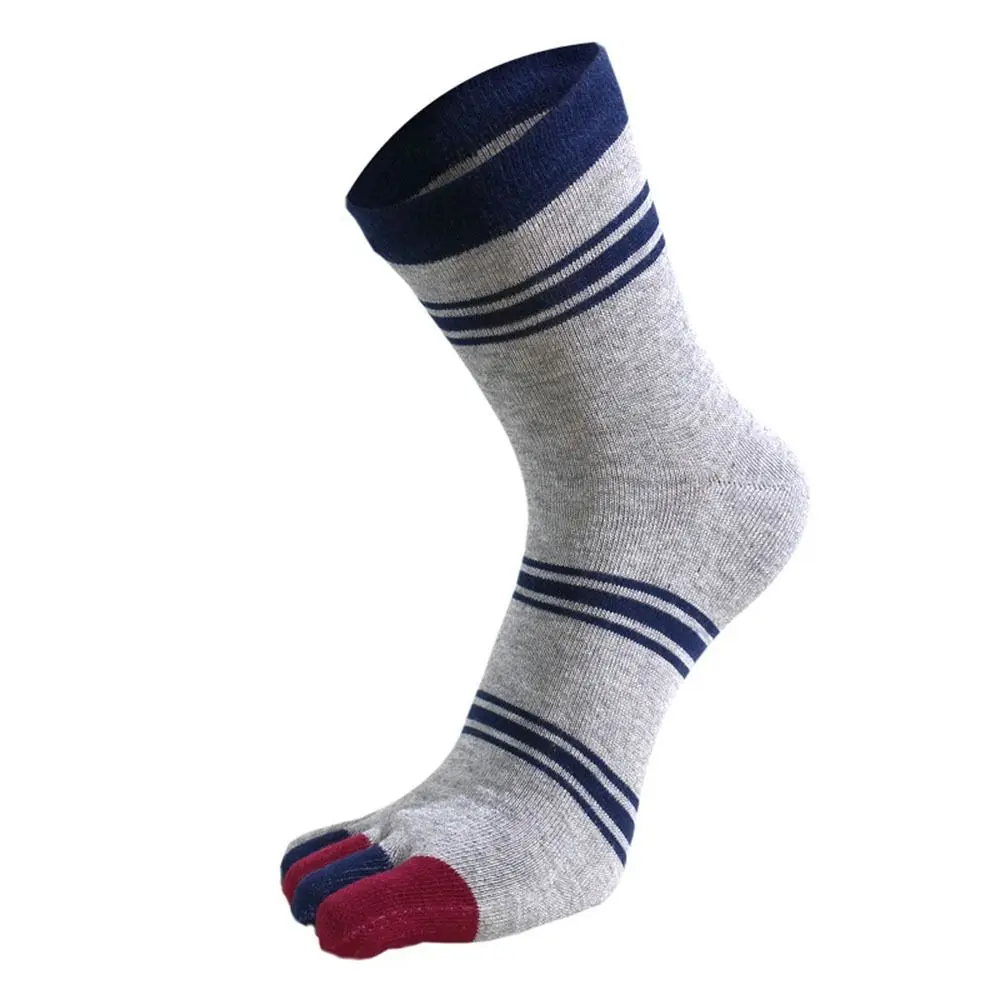 Casual Soft Middle Tube For Men Five Toe Striped Crew Socks Five Finger Socks Male Hosiery Toe Socks