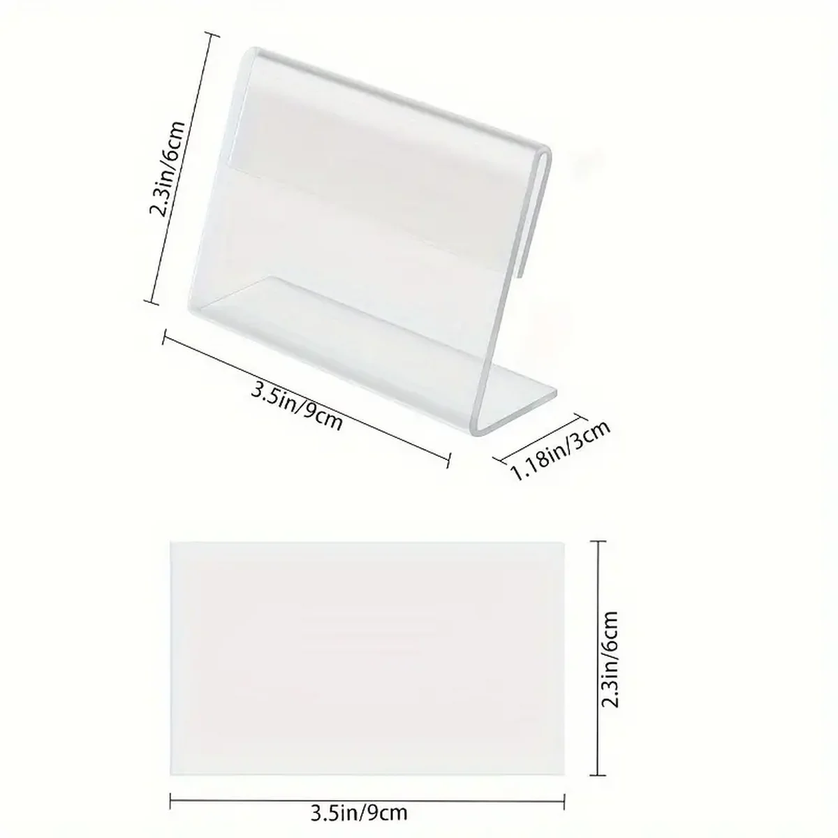 Mini Transparent Sign Display Stand 3.5x2.4 in Horizontal Tilt L-Shaped Plastic Business Card Price Tag Counter Top Rack