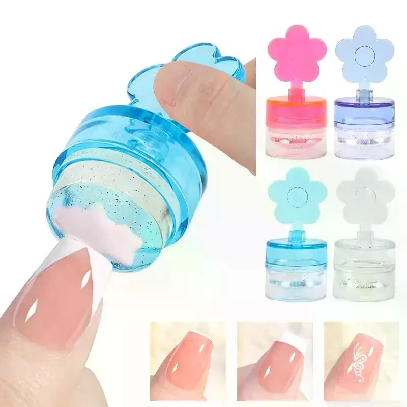 1 ensemble de tampons pour ongles en forme de fleur, tête en Silicone transparent, grattoir de manucure, modèles de transfert, Kits d'impression, plaques d'estampage pour Nail Art