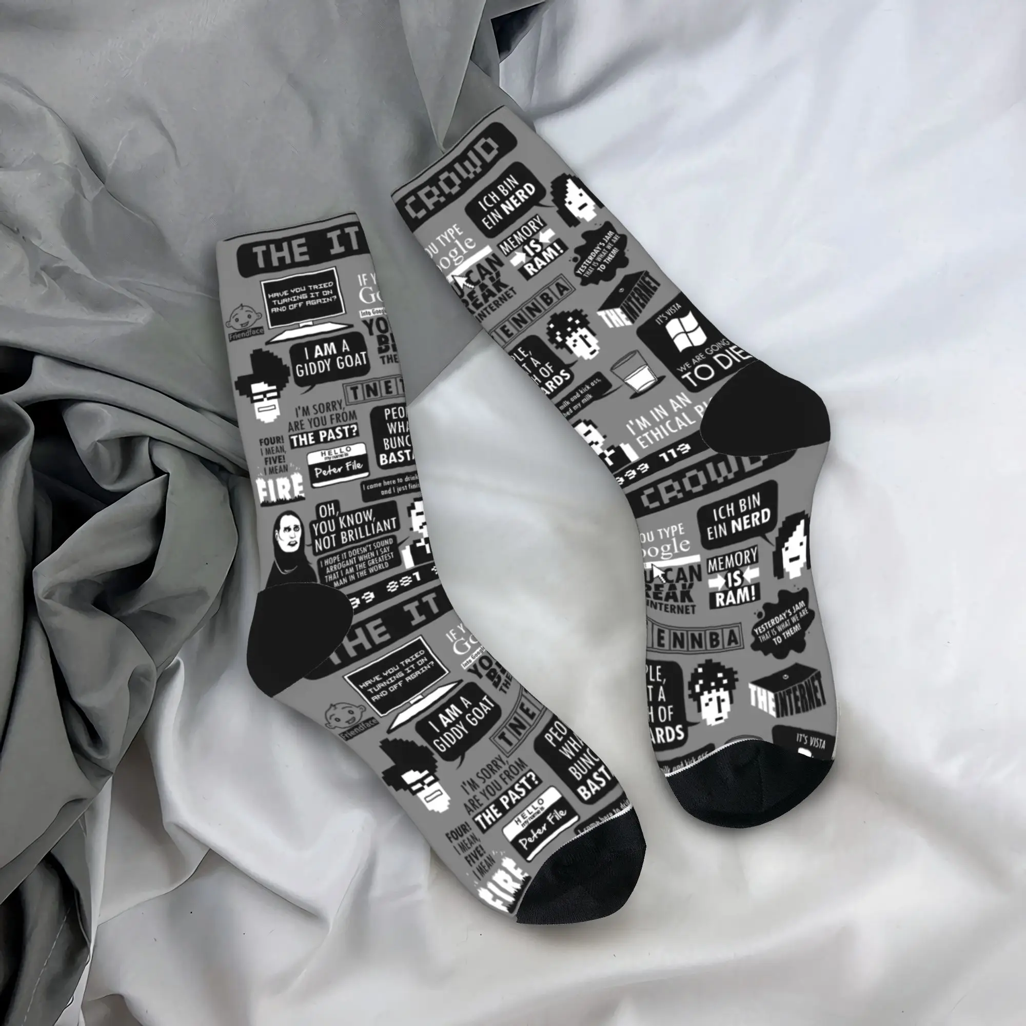 New Men's Socks Harajuku The IT Crowd Quotes Sock Polyester  Skateboard Women's Socks Spring Summer Autumn Winter