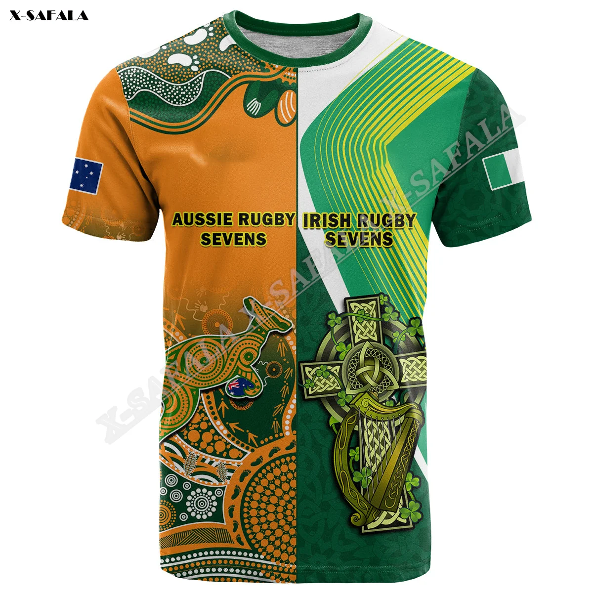 Ireland Australia Rugby Sevens Irish Aussie  3D Print For Men T-Shirt Top Tee Short Sleeve Milk Fiber Baby-Skin-Feeling Smooth