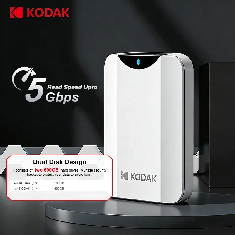 

Kodak Portable Hard Drive P232 1TB 2TB USB 3.2 PHDD Up to 100M/s 2.5" External HDD Perfect for PS4 PS5 Xbox Mac PC