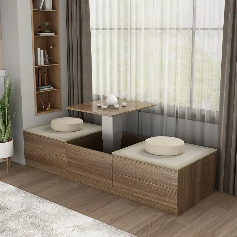 Solid wood balcony locker, sitting and lifting bedroom tatami window sill floor cabinet