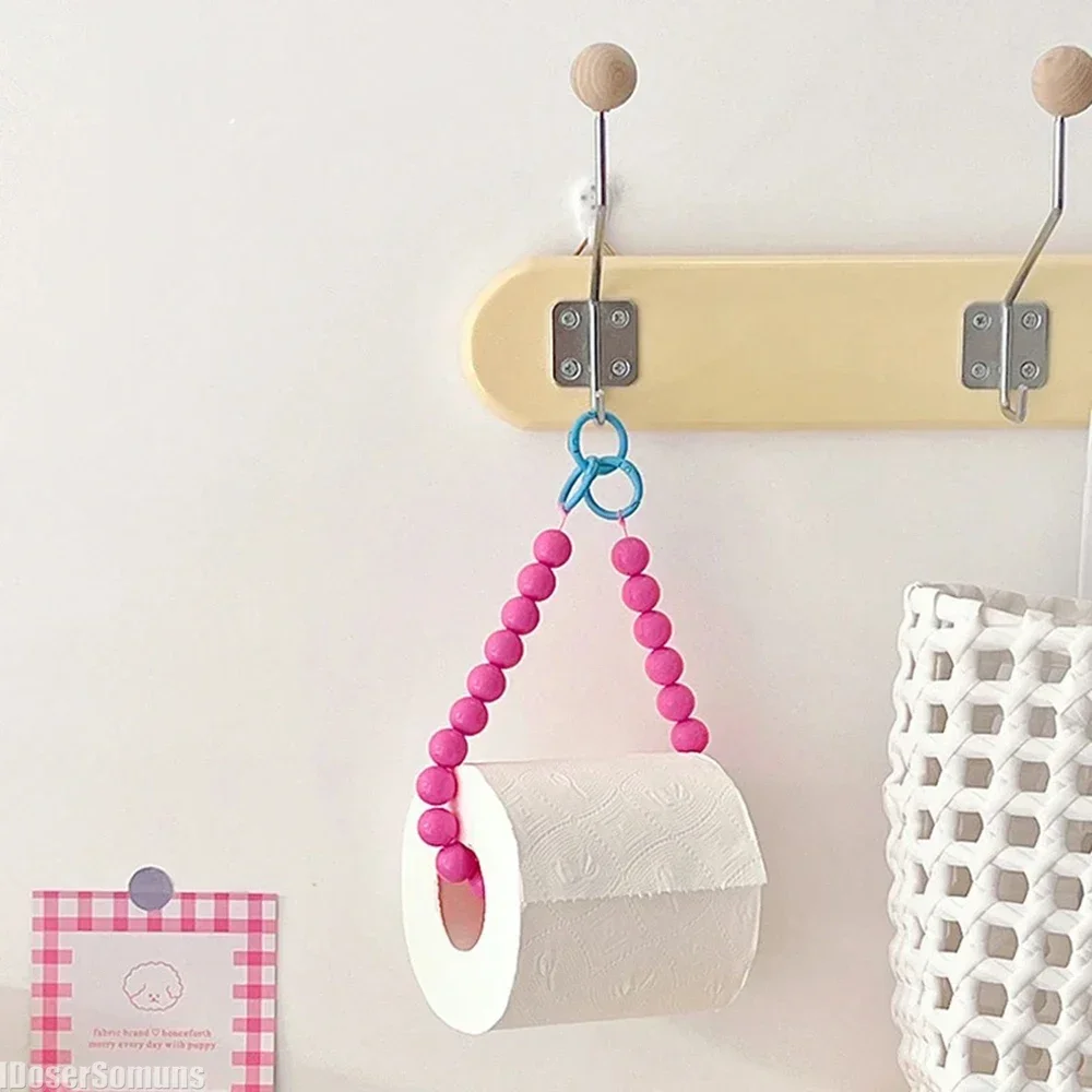 Pink Hanging Beaded Tissue Holder Toilet Paper Holder Phone Chain Multifunctional Storage Paper Box Home Decoration Accessories