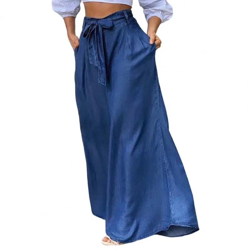 

Bow-knot Decor Lace Up Summer Trousers Long Women's Pants Lace Up Floor Length Lady Pants Skirt Female Garment Casual Large Size