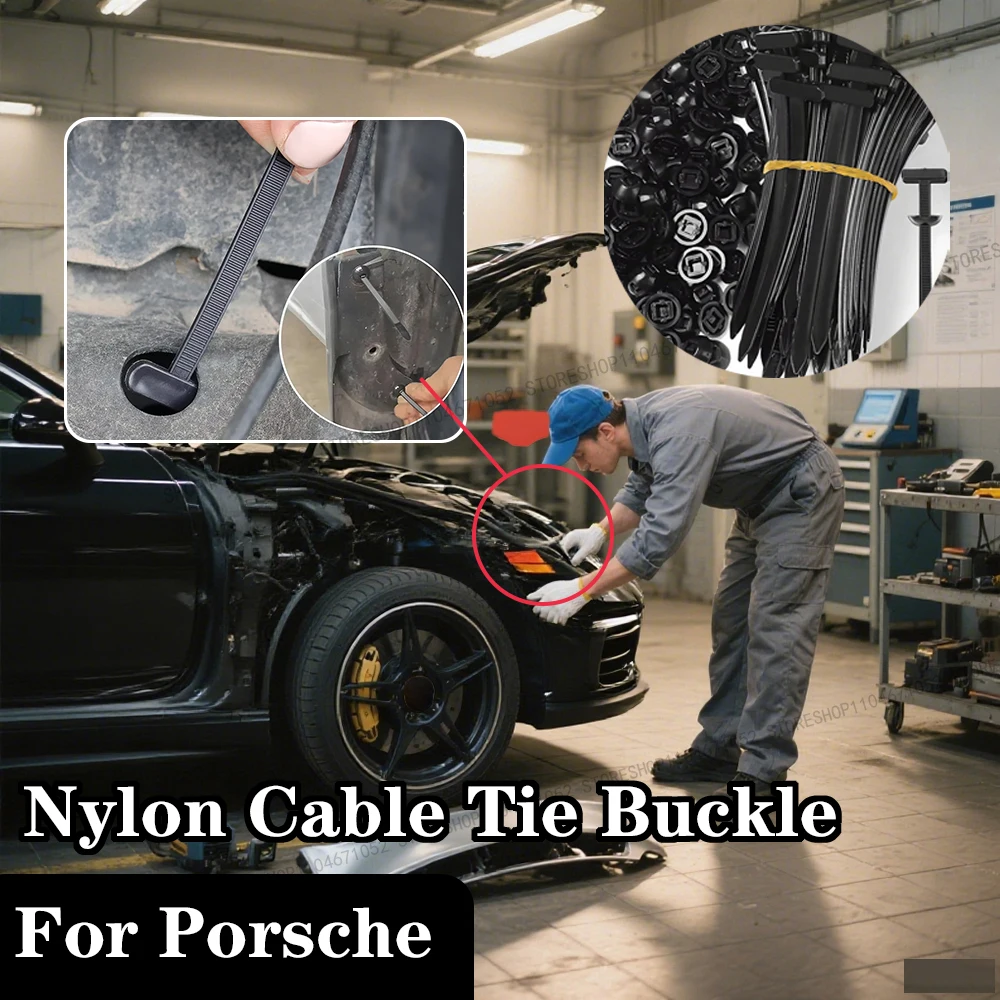 

For Porsche Nylon Cable Tie Buckle Auto Fastening Straps Multi-Purpose Cable Clip Heavy Duty Self-Locking Nylon Zip Ties Holder