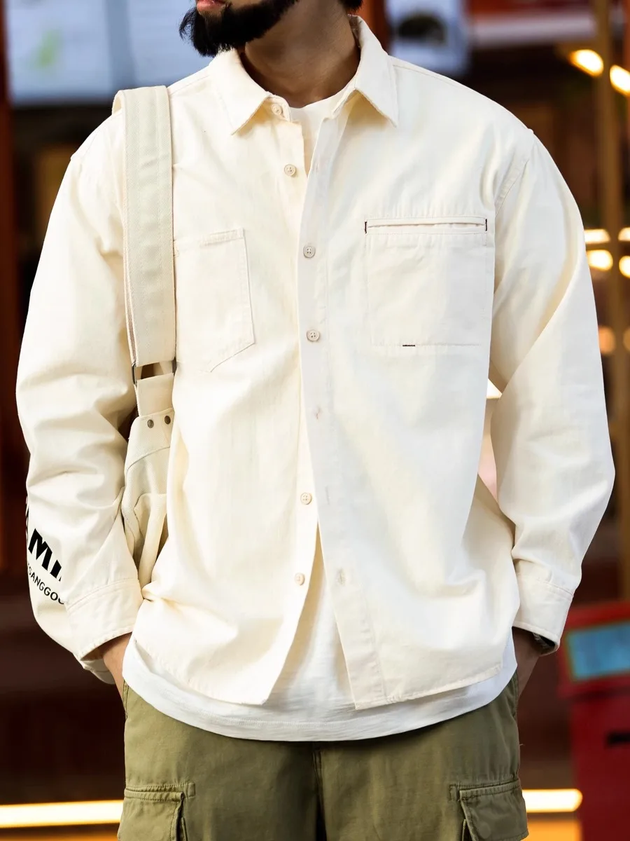 

2024 American Sle Workwear Retro Cotton ell Men's Long Sve Casual irt Spring Autumn Loose Fit No Iron Treaent