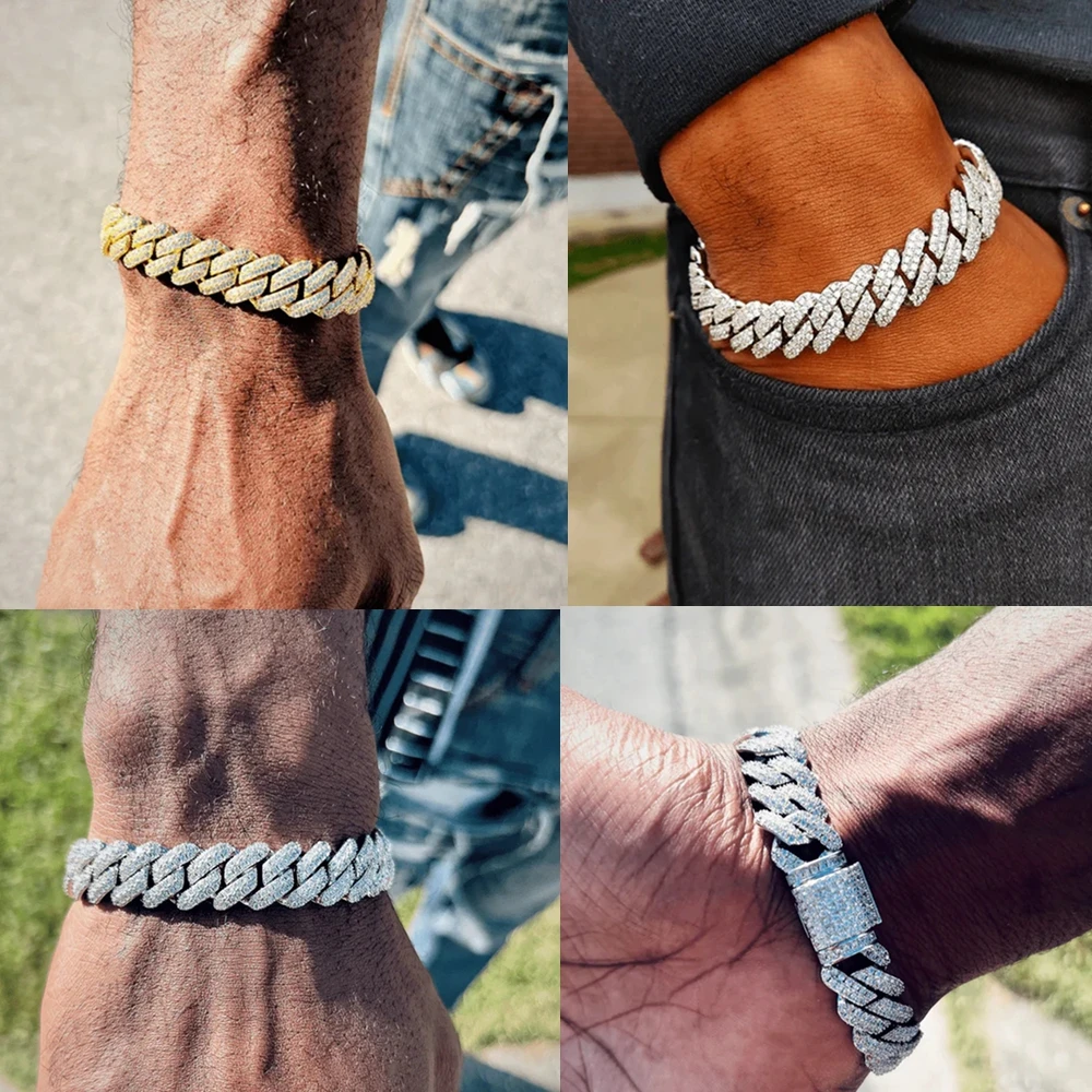 Men Cuban Bracelet with Stainless steel Rope Chain Set Gift Jewelry Bling Iced Out Cuban Link Chain High Quality Luxury Bracelet