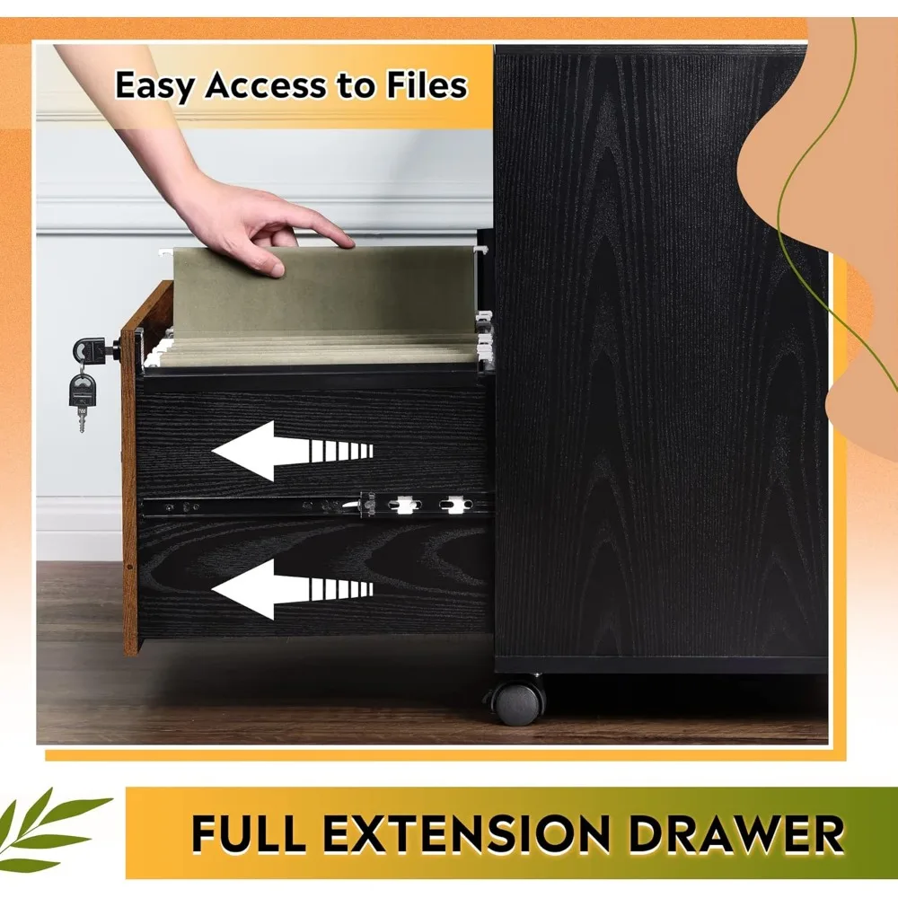 DEVAISE File Cabinet with Charging Station, 1 Drawer Rolling File Cabinet, Locking Filing Cabinet for Home Office, Wood