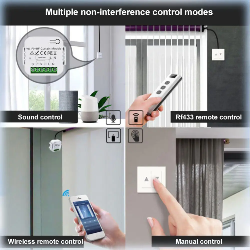 Tuya WiFi 433MHz Smart Curtain Switch Controllers Roller Blinds Shutter Motor APP Remote Control Alexa Google Home Voice Control