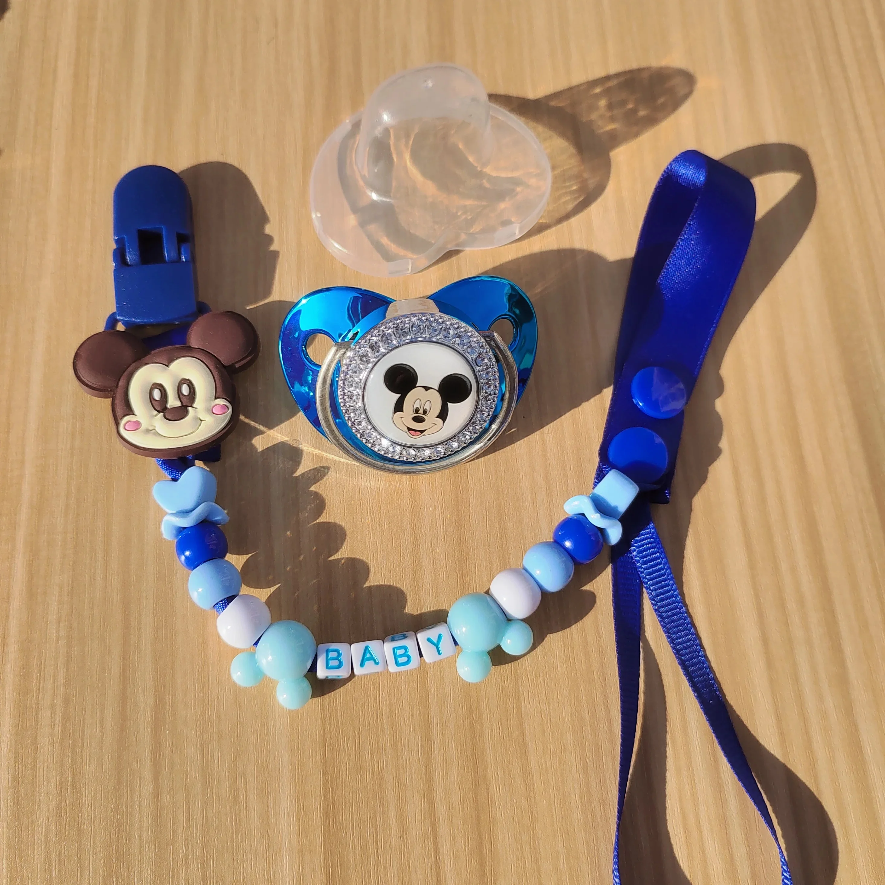 [Mickey Mouse Personalized pacifier clip] Silicon bead clock dummy holder chain clip and baby pacifier New fashion baby shower