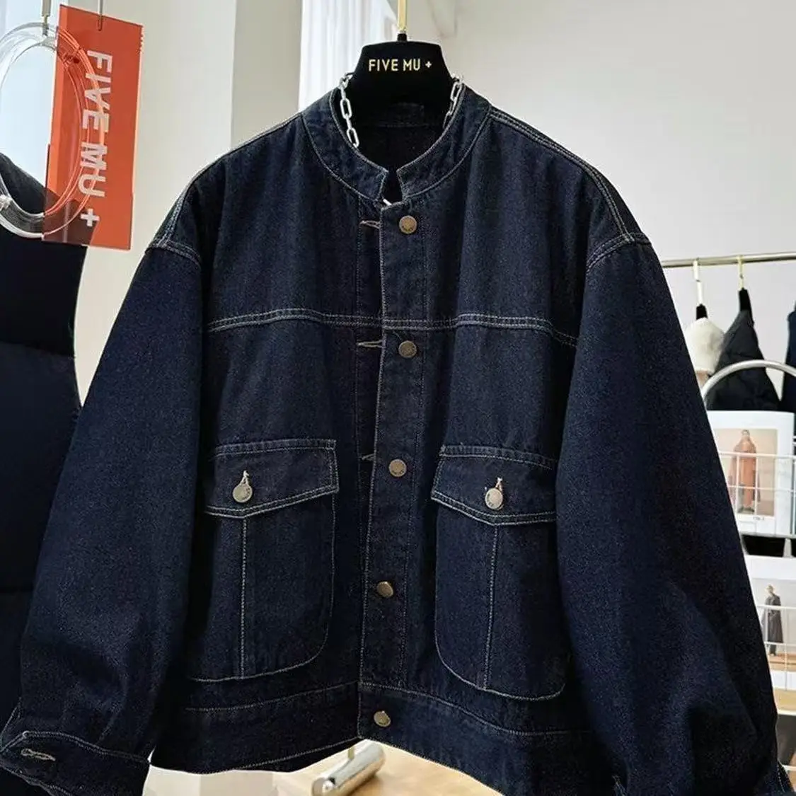 Chic ort Denim Jaet coréen Sle décontracté ample coton Jaet pour les femmes automne hiver Faion vêtements d'extérieur fibre de Polyester