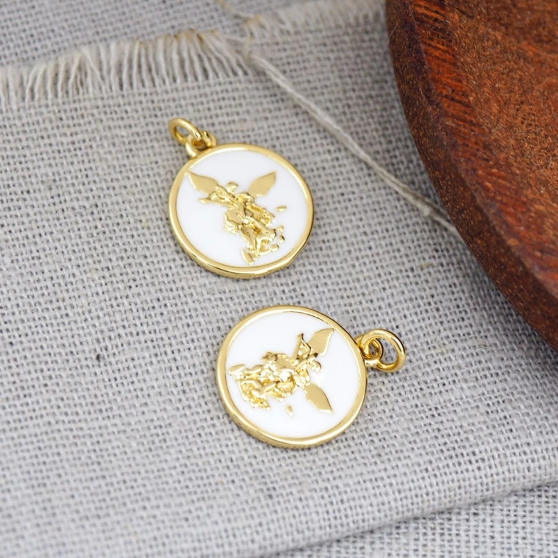 

2Pcs Spiritual White Charms Copper Sword And Dragon Defeats Devil Round Coin Shape Circle Enamel Pendant Jewelry