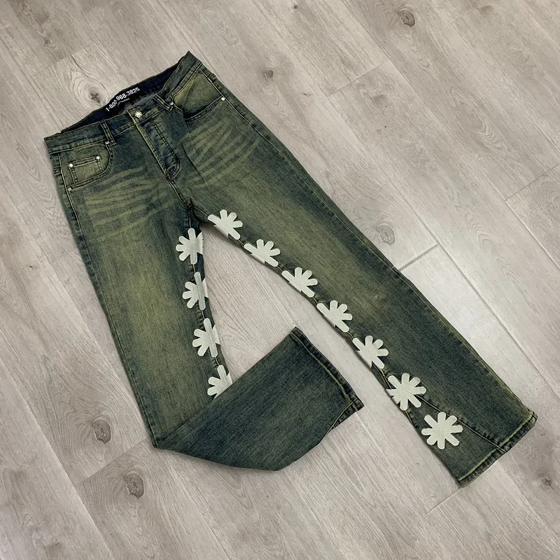 

Лос-Анджелес Ретро с вышивкой на талии Тонкие прямые повседневные джинсы Молодежные модные износостойкие джинсы с вышивкой до середины талии Длинные...