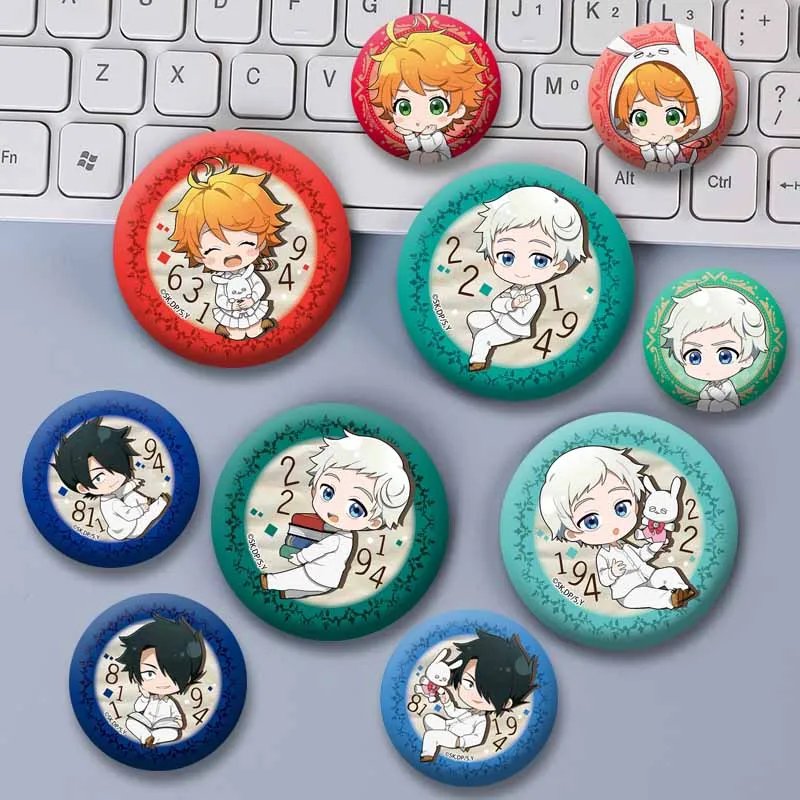 Anime The P-Promised Neverland Round Badge Cartoon Character Emma Ray Norman Lapel Pin Clothes Backpack Decor Brooch Accessories