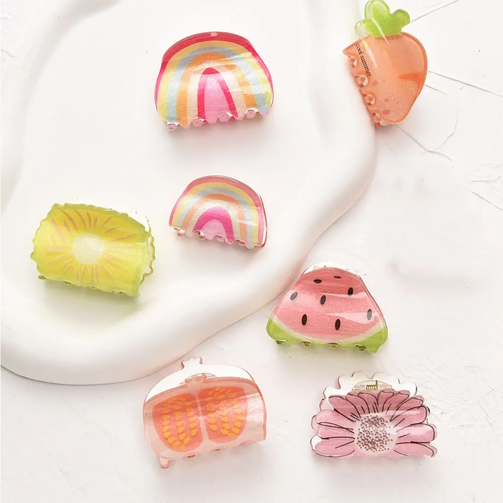 Girls Daily Acrylic Lemon Carrot Fashion Design Fruit Hair Claw Korean Style Hair Clip Rainbow Barrettes Women Hair Accessories