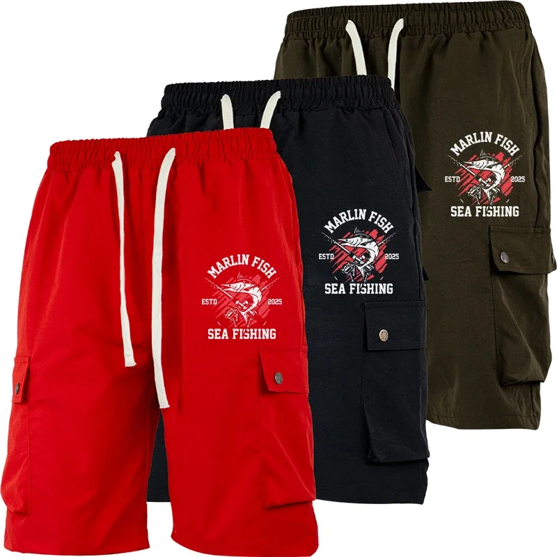 

Мужские шорты-карго длиной до колена, однотонные, с несколькими карманами, на шнурке, летние, повседневные, уличные, свободные, полубрюки, уличный стиль, новинка