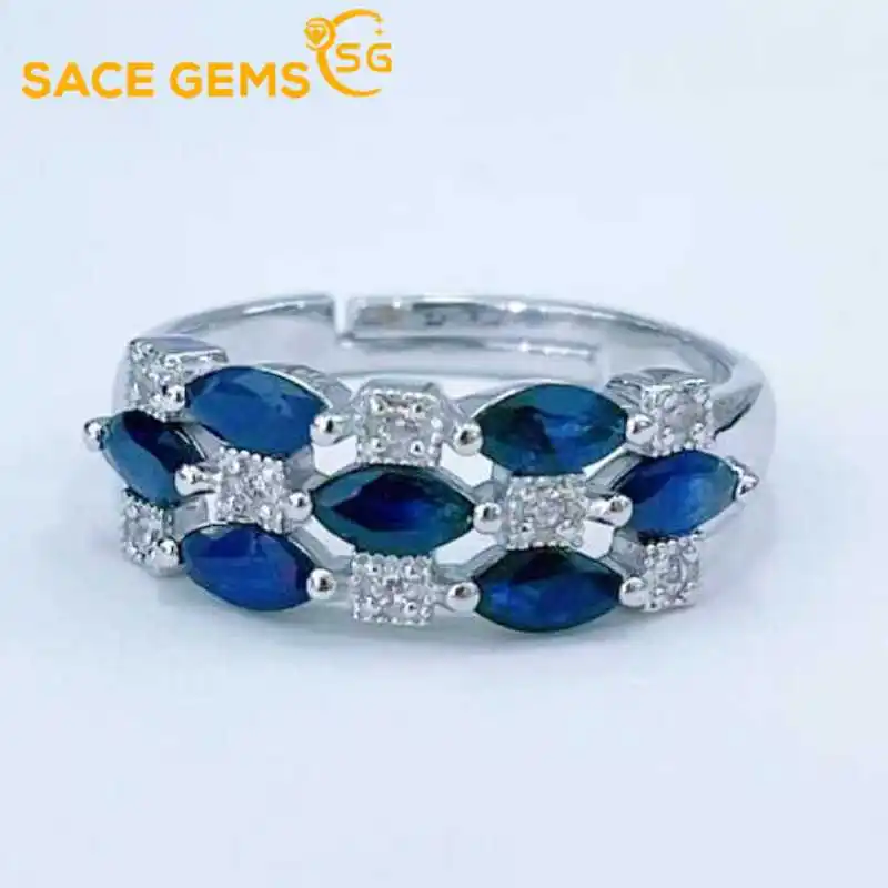 

SACE GEMS New Arrival Trend 925 Sterling Silver Resizable 2*5MM Sapphire Rings for Women Engagement Cocktail Party Fine Jewelry