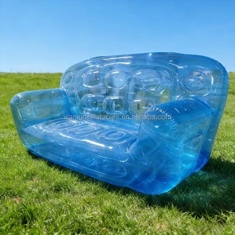 Customized durable high-quality outdoor home PVC inflatable transparent blue double sofa seat