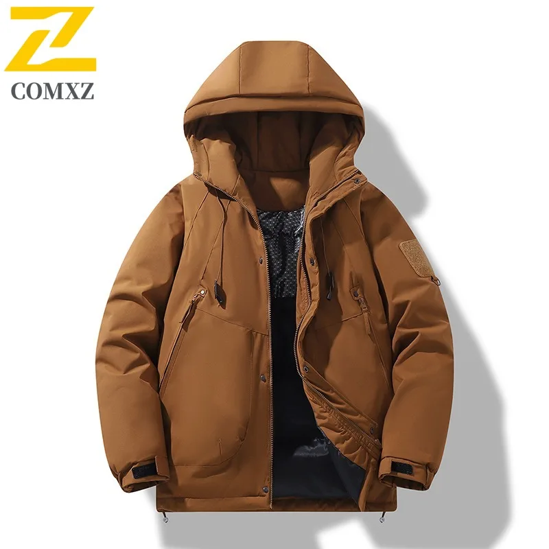 COMXZ 2025 Graphene Windbreaker Unisex Down Cotton Coat Streetwear Hooded Padded Jacket Windproof Waterproof Mountain Workwear
