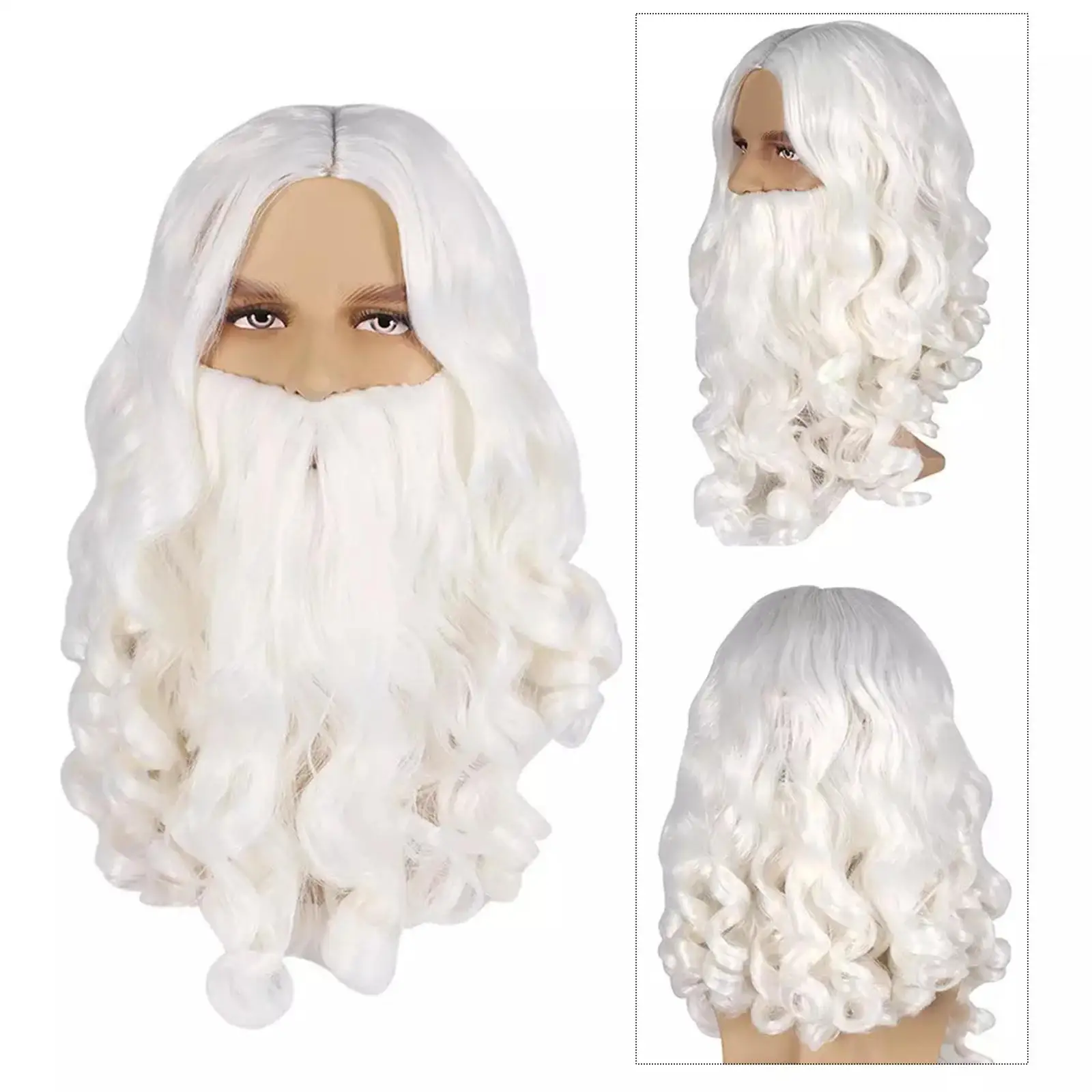 

2pcs Stage Performance Cosplay Santa Costume Accessories For Christmas Decor Funny Santa Hair Beard Set Xmas Roles Play