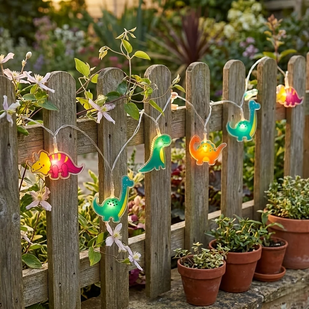 Cartoon Dinosaur LED String Lights, Colorful Dino Shape Warm White Fairy Lights for Kids Bedroom Dinosaur Theme Party Decoration