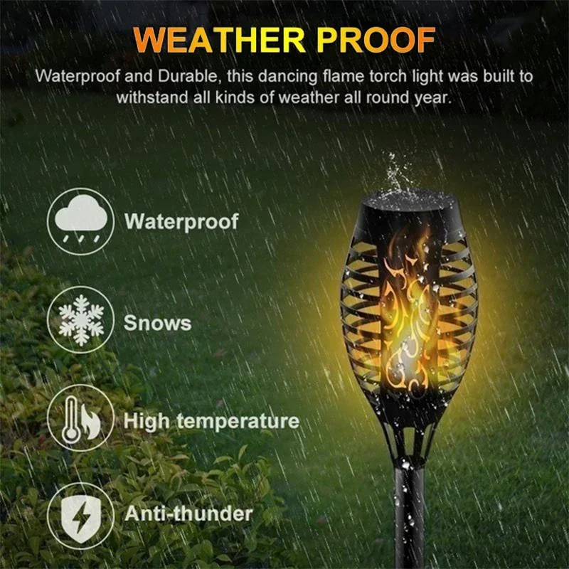 Imagem -04 - Outdoor Waterproof Solar Flame Lights Flickering Lamp Led Decoração do Jardim Iluminação da Tocha Auto on Off Path Lights 4