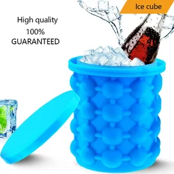 Portable 2 in 1 Large Silicone Ice Bucket Mold with Lid Space Saving Cube Maker Tools for Kitchen Party Barware