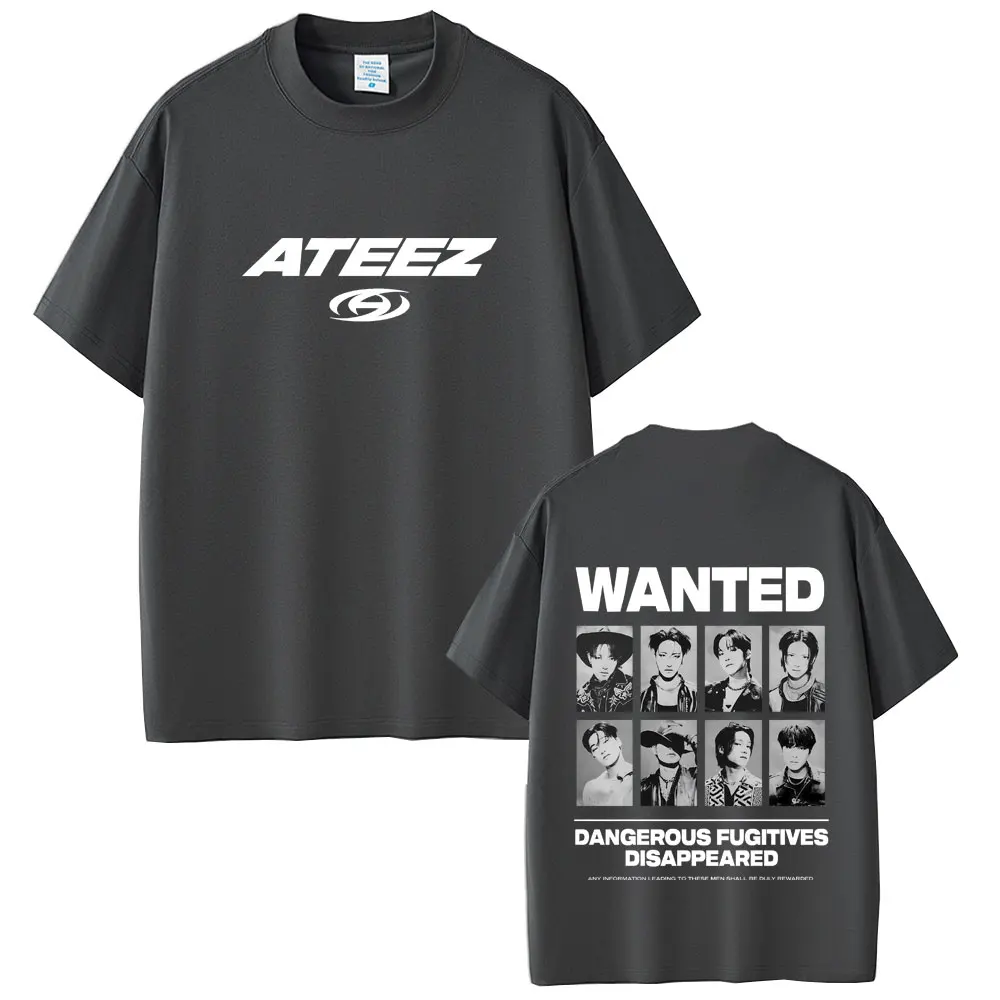 Kpop ATEEZ Wanted Dangerous Fugitives Disappeared Merch T-shirt Men Women Korean Fashion Streetwear Male Casual Cotton T Shirts
