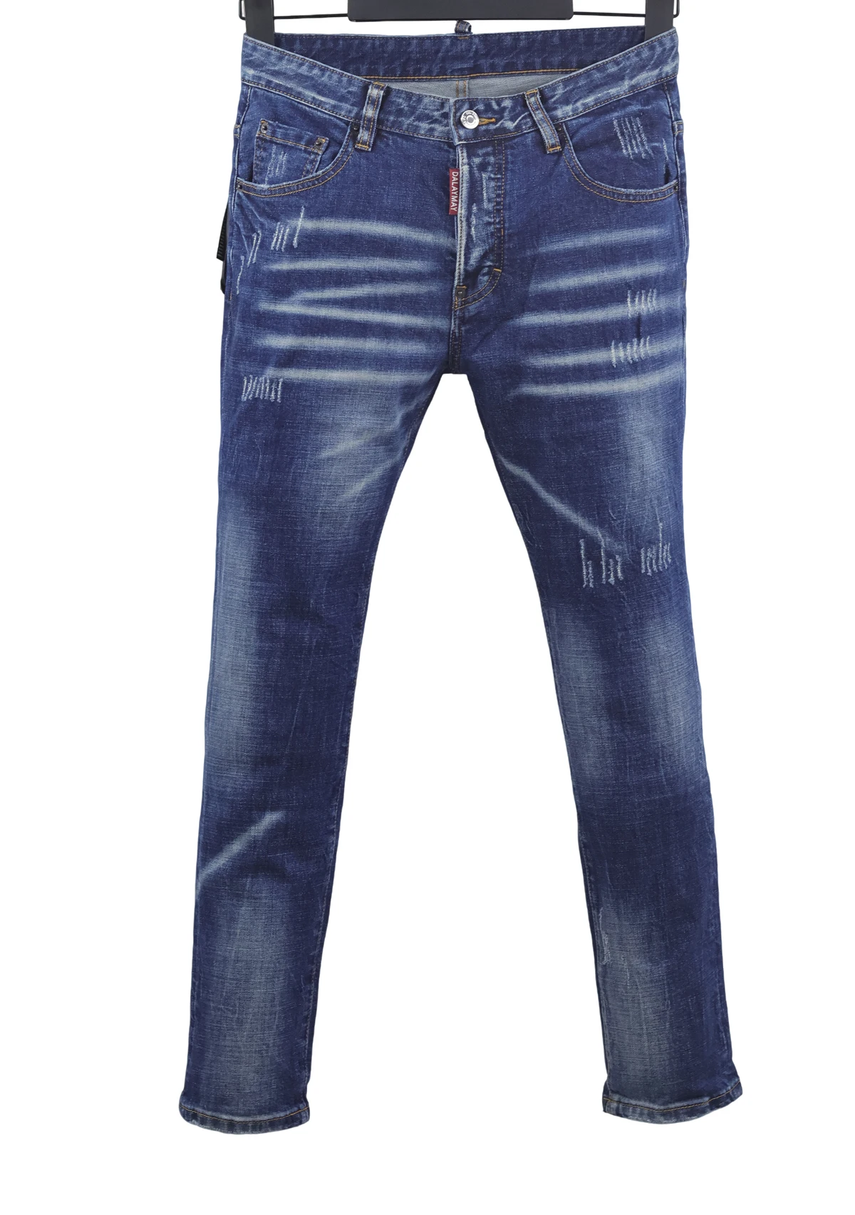 

078 Four Seasons New D2 Jeans Men's Washed Grinding Hole Patch Paint Three-dimensional Cutting Feet Blue