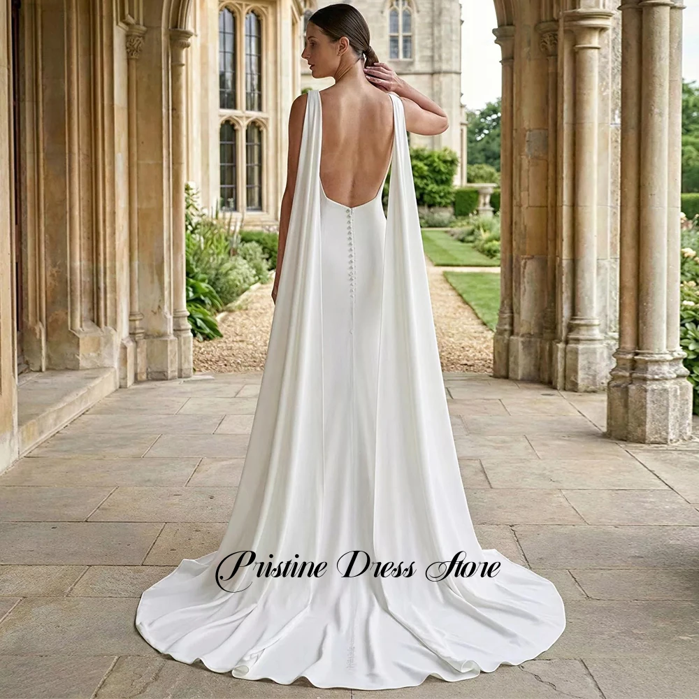 Elegant Deep V-Neck Sleeveless Jersey Mermaid Wedding Dress with Cape Customized Backless Court Train Bridal Dress High Qualtiy
