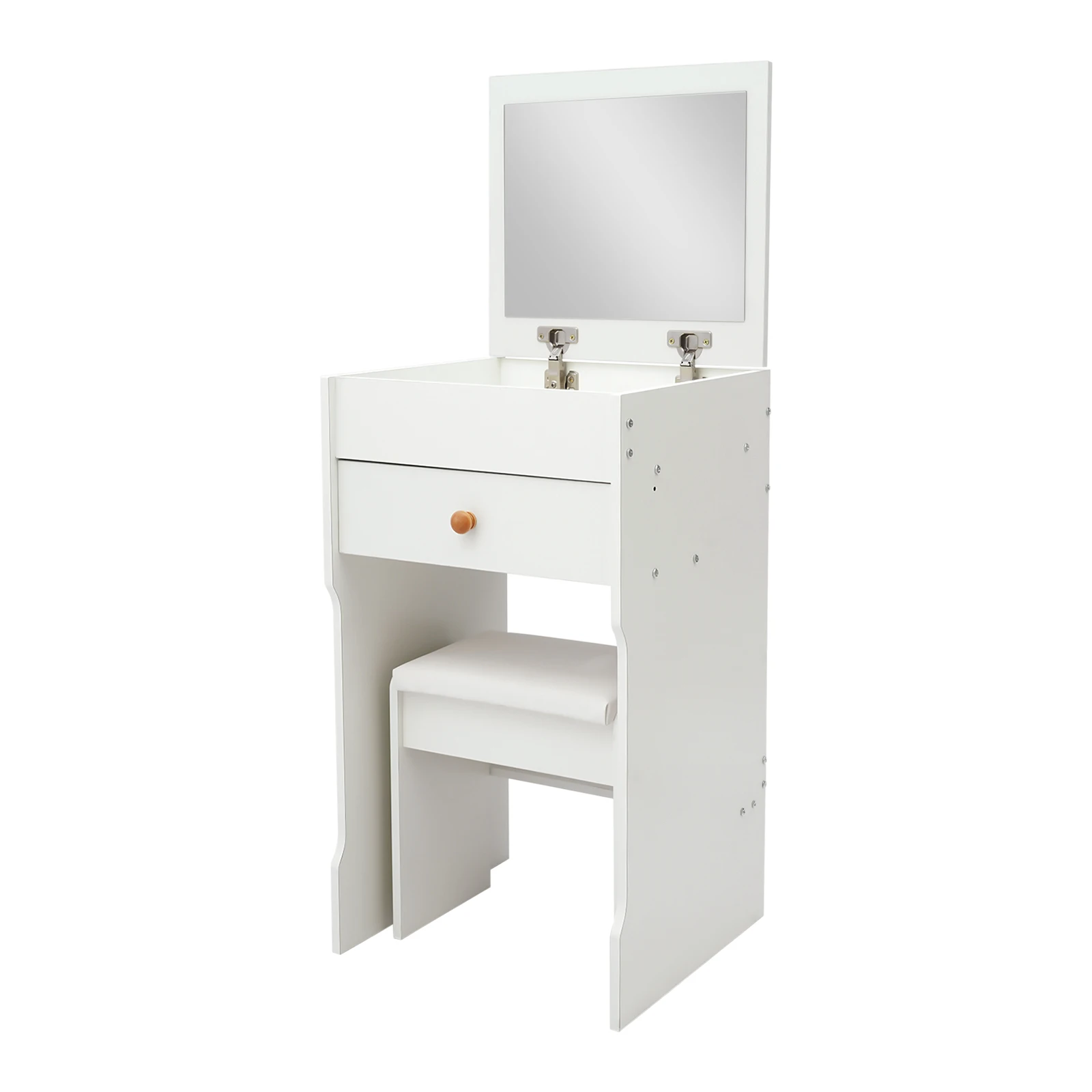 

Dressing Table Set with Stool, Medium Density Board, Large Drawer + Flip-Up Mirror Storage, 90kg Load Capacity, Stool Fits Underneath, for Bedroom Makeup Vanity or Nightstand