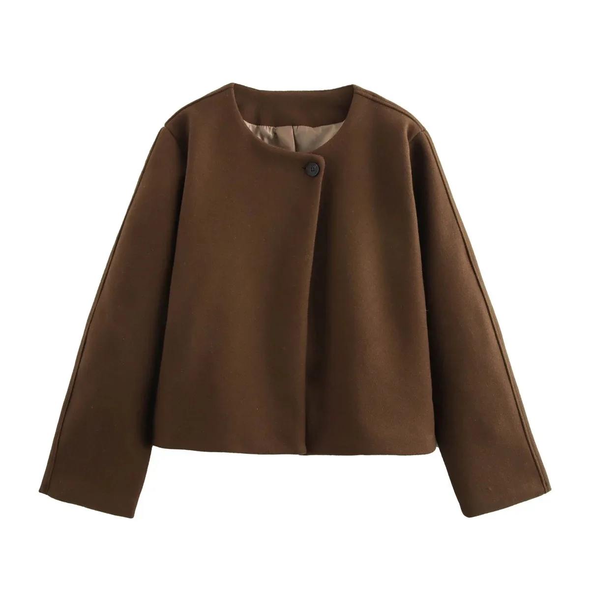 Autumn and Winter 2025 Round Neck Thick Woolen Coat Loose Casual Women's Jacket Cardigan Top