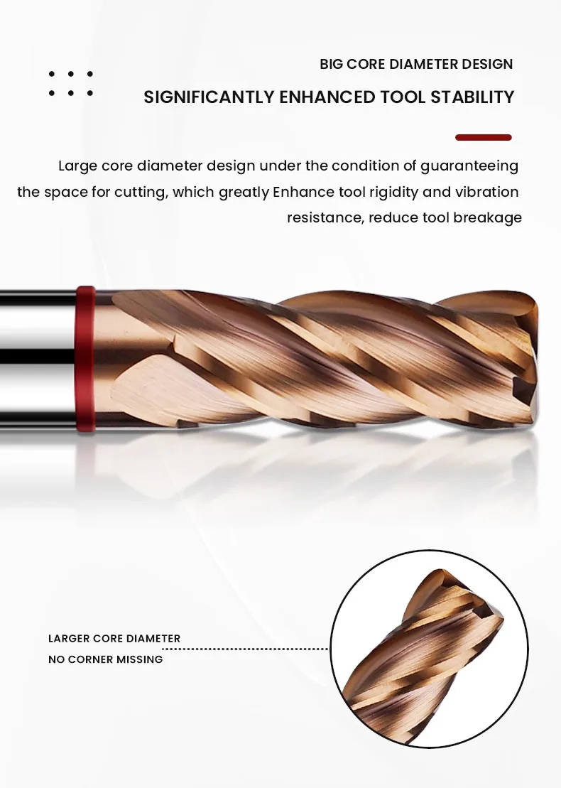 AZZKOR Hartmetall-Stahlfräser 4F Beschichtung CNC Mechanische Rundfräser Werkzeuge TGR-HRC55 – Detail 3
