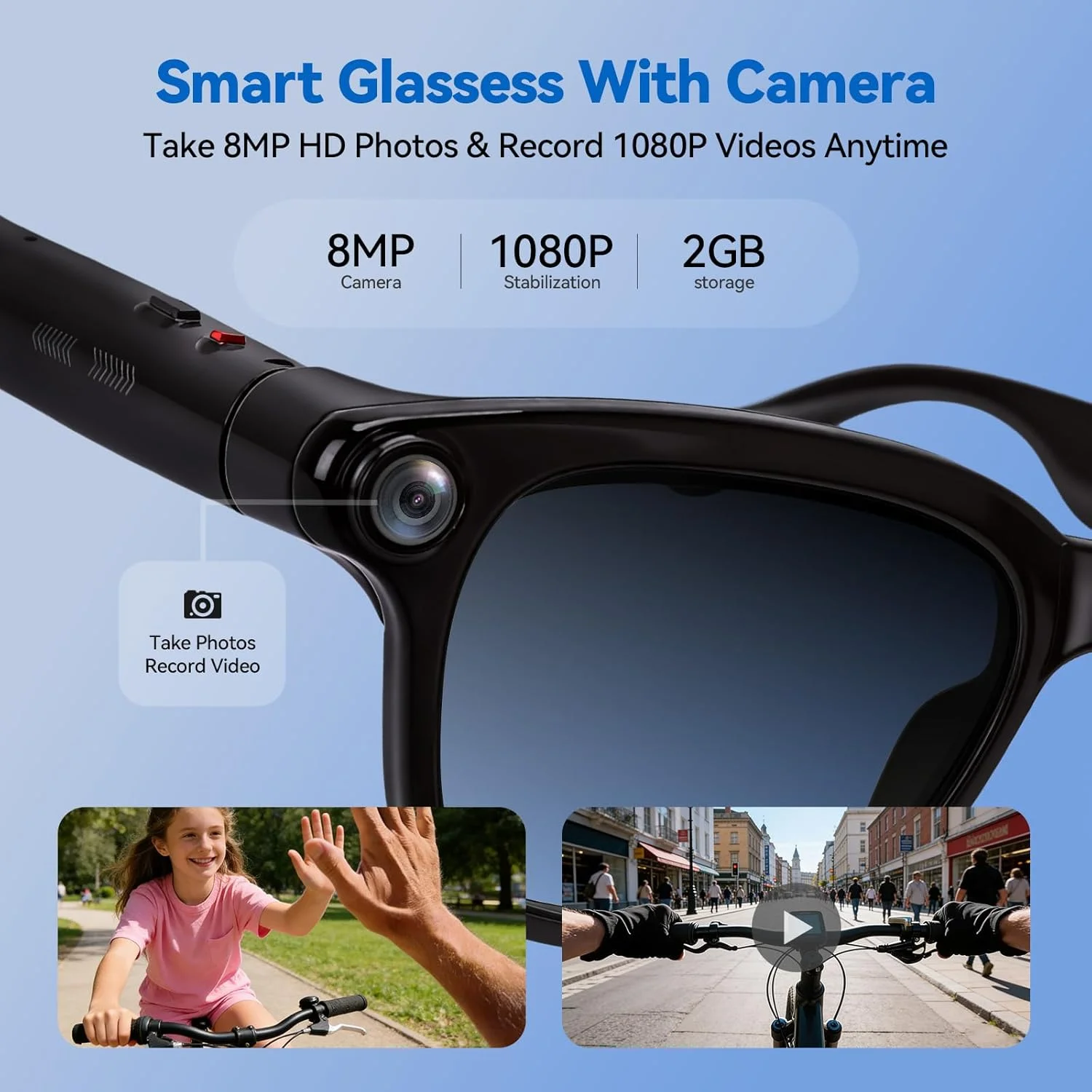 2026 Smart Glasses with 8MP Camera 1080P Video Recording 100+Translation Bluetooth 5.4 Audio Calls&Music for Life Work and Vlog