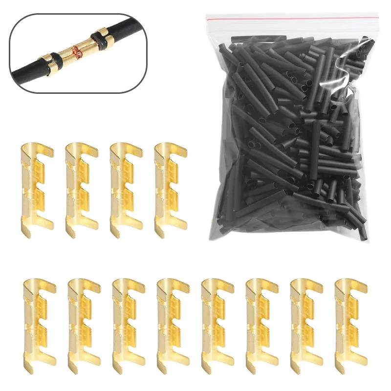 100/200pcs U-Shaped Crimp Terminals Electrical Wire Connectors For Fast Wiring Connection 0.5-4.0mm² And Heat Shrink Tube Kit