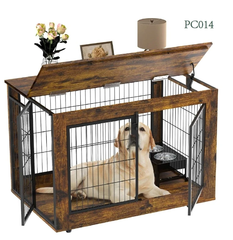 Dog Crate Furniture,  Heavy-Duty Dog Cage with Multi-Purpose Removable Tray, Double-Door Dog House, Rustic Brown