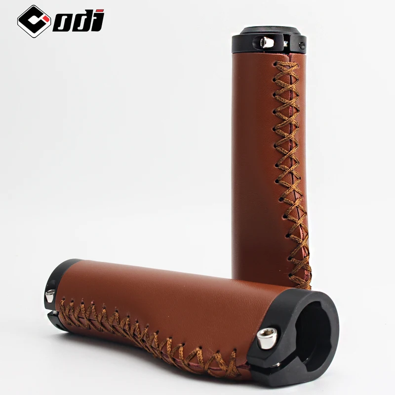 ODI MTB Cuffs Leather Bicycle Handlebar Grips Aluminum Lock Ring Mountain Bike Grip Shockproof Bike Handle Bar End Plug