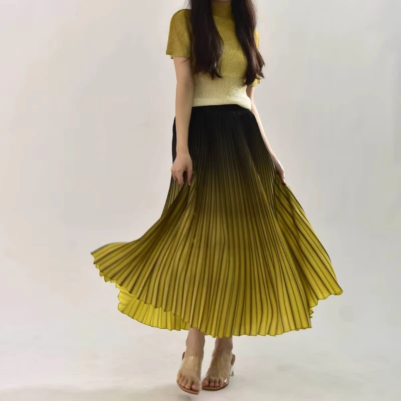 

Women's Gradient Print Pleated Skirt with Elastic Waist Summer Elegant High Waist Skirt Casual Wholesale Holiday Clothes