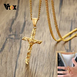 Vnox Cross Necklace for Men Women,Catholicism Jesus Pendant,Gold Color Stainless Steel Unisex Collar,Church Prayer Faith Jewelry