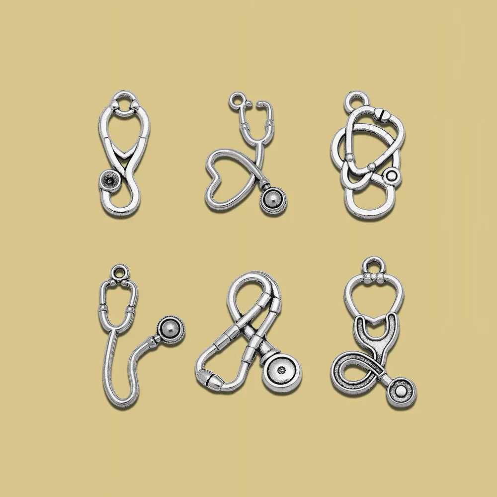 Nurse Doctor Charms Ambulance Collection Medical Caduceus Cap Stethoscope Syringe Pendants Jewelry Making.