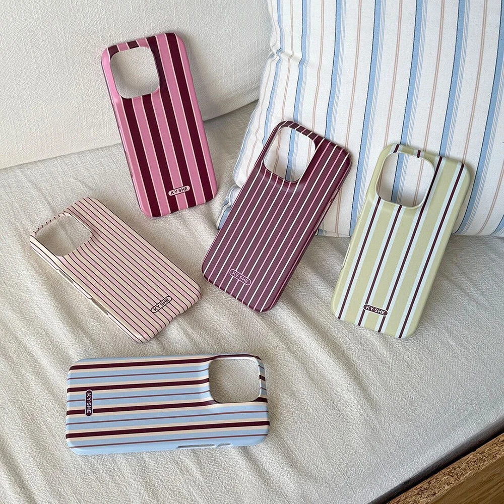 Funda de teléfono con tonos rayados para iPhone 17 16 15 14 13 12 11 Air Pro Max X XS XR XSMax 7 8 Plus, cubierta dura de PC con película brillante
