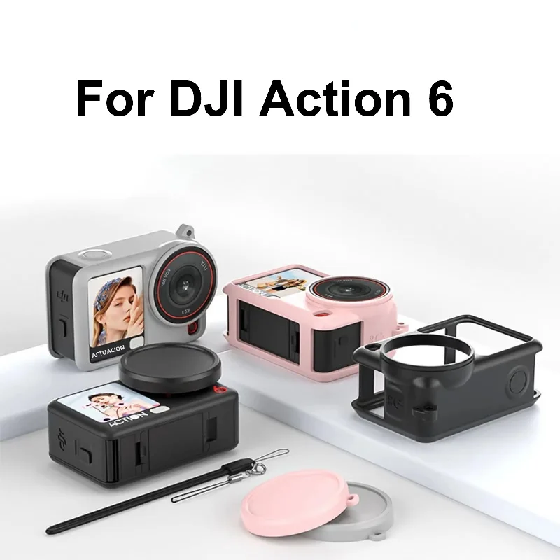 For DJI Action 6 Silicone Protective Case Full Body Cover Lens Cap Anti Loss Rope Silicone Rubber Protector Camera Accessories