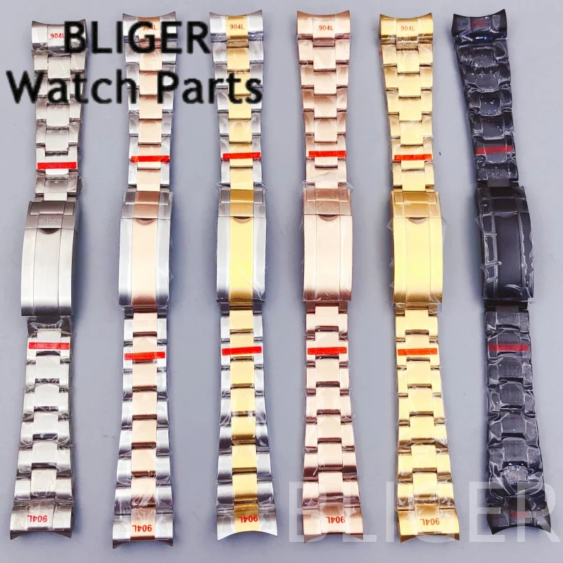BLIGER 21 мм мужской высококачественный браслет из нержавеющей стали 904L, золото, розовое золото, серебро, черный браслет для часов, подходит для корпуса часов 44 мм, ремешок Oyster
