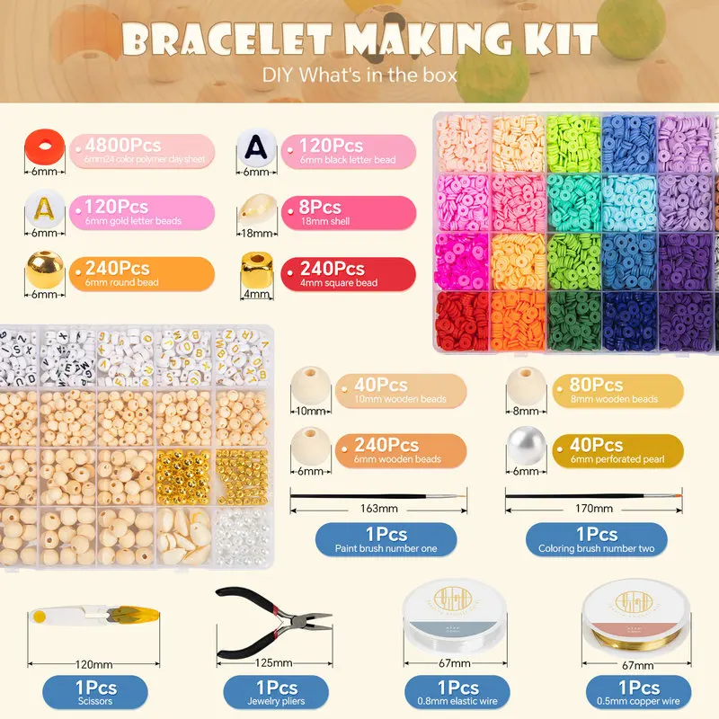 2 Boxes Bracelet Making Kit 6000pcs Clay Beads Friendship Bracelets Jewelry DIY Set with Letter Charms for Girls Craft Making