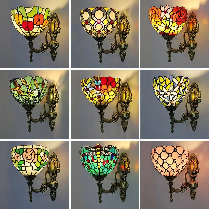 

American bedside bedroom Nordic retro Tiffany stained glass wall lamp bathroom computer room staircase aisle lamp